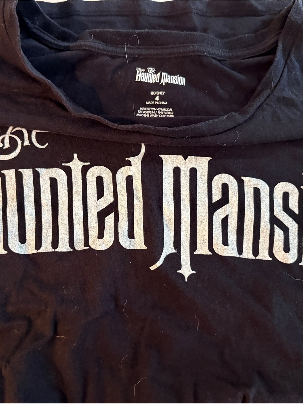 Disney Black Haunted Mansion Graphic Tee with Silver Logo